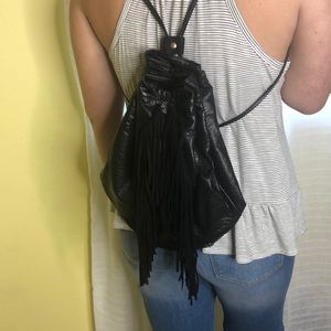 Black fringe backpack